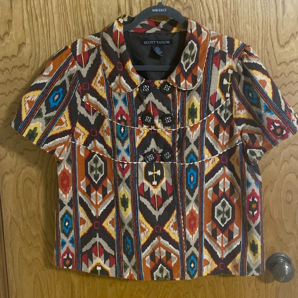 Vintage Scott Taylor Silk Swing Jacket XL Aztec Southwest lined 80% Silk